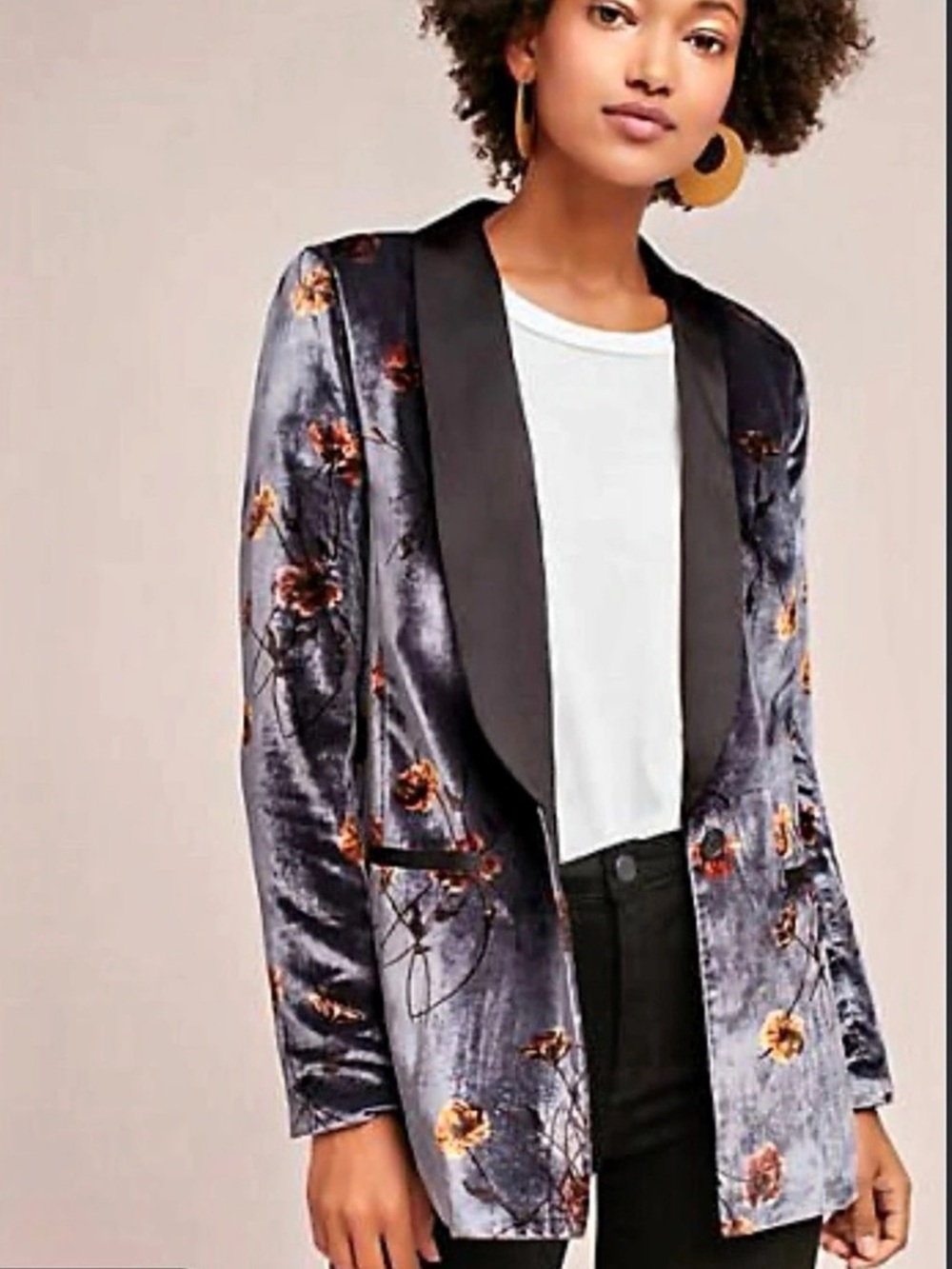 Anthropologie - Cartonnier Velvet Tuxedo Blazer Floral Blue & Black